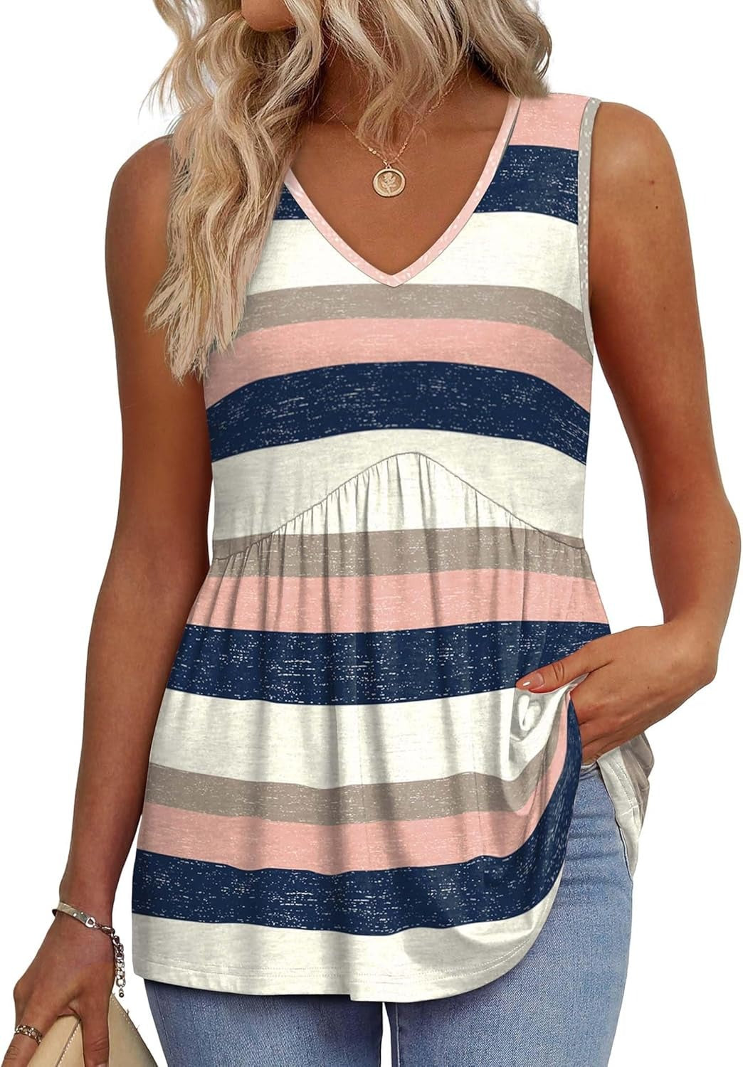 Brisella™ – Flowy V-Neck Peplum Sleeveless Summer Tank Top + 50% OFF