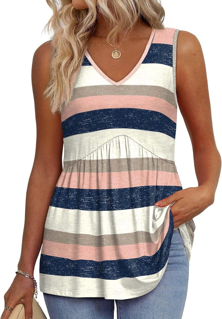 Brisella™ – Flowy V-Neck Peplum Sleeveless Summer Tank Top + 50% OFF