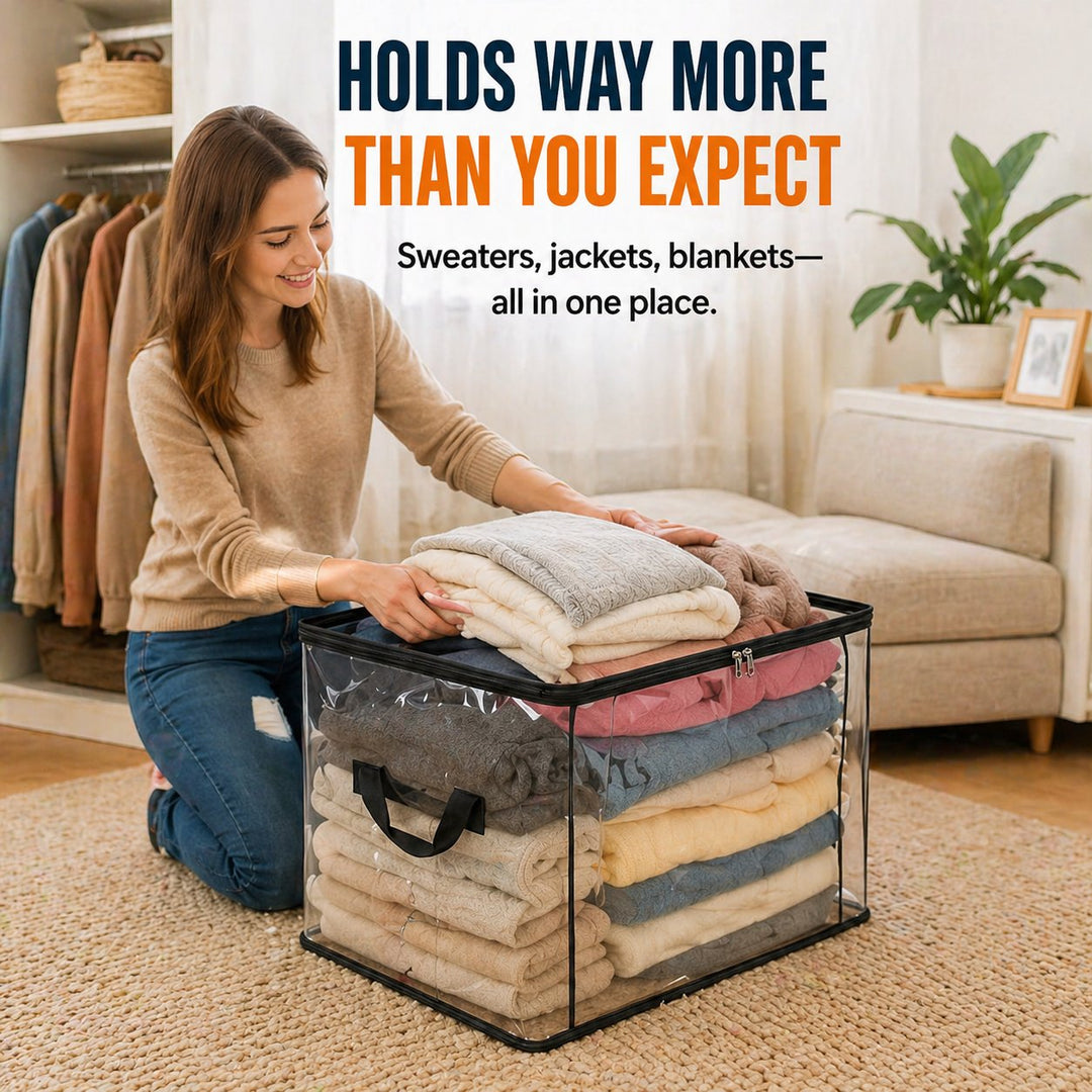 ClearNest™ – Heavy-Duty Clear Stackable Storage Bag for Clothes &amp; Moving + 50% OFF
