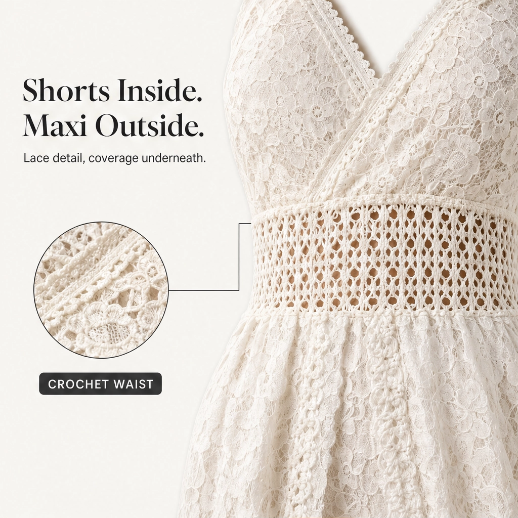 Wildbloom – Lace Boho Maxi Dress with Built-In Underskirt + 50% OFF