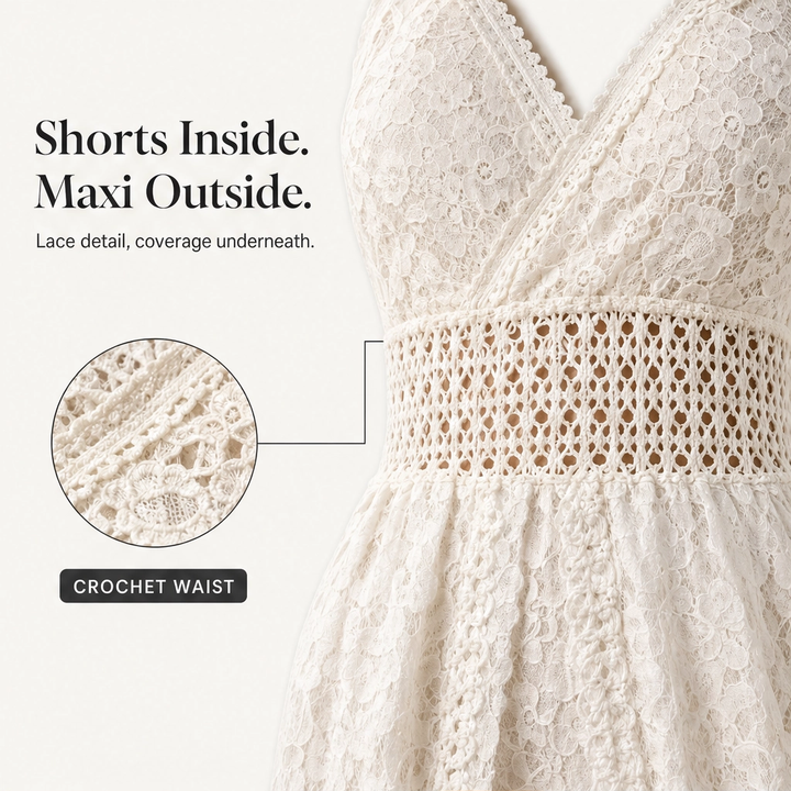 Wildbloom – Lace Boho Maxi Dress with Built-In Underskirt + 50% OFF