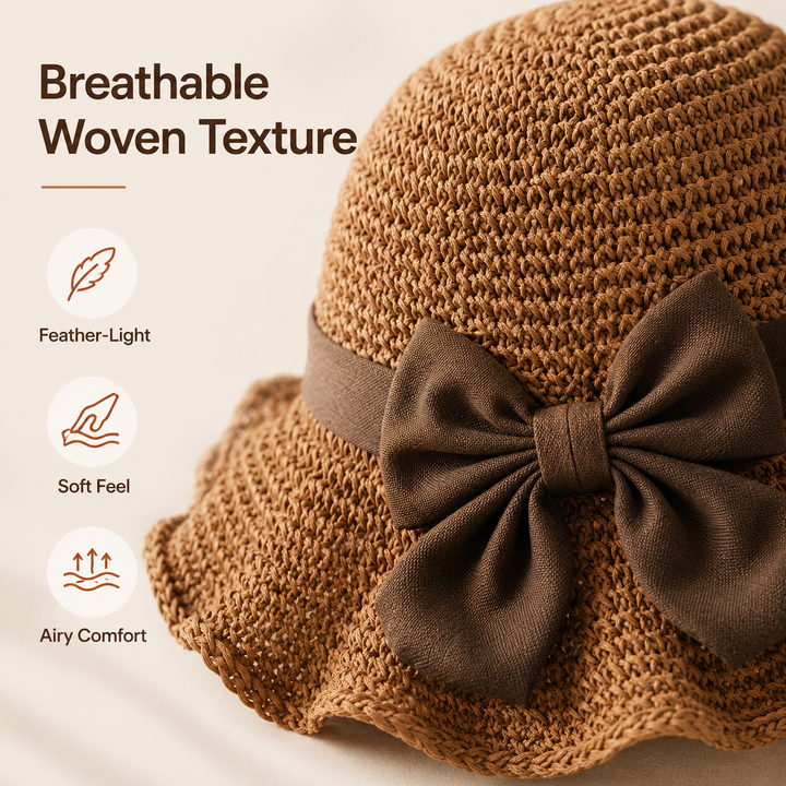 Brimwell™ – Adjustable Wide-Brim Packable Straw Sun Hat with Bow + 50% OFF