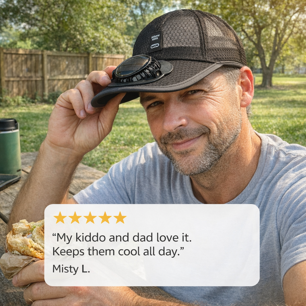 Heliowave™ – Solar-Powered Cooling Fan Baseball Cap with UPF50+ Sun Protection + 50% OFF