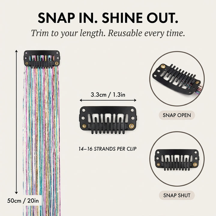 Glissen™ – Clip-In Tinsel Hair Extensions | Heat-Resistant | Reusable + 1+1 FREE