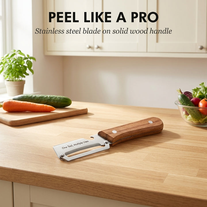 Whetstone™ – Stainless Steel Multi-Use Peeler with Wooden Handle &amp; Built-In Bottle Opener + 50% OFF