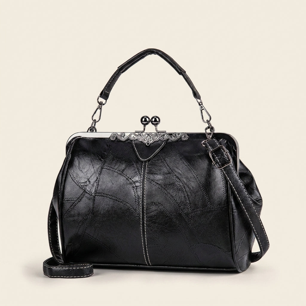 Maisella™ – Vintage Kiss-Lock Leather Crossbody Handbag + 50% OFF