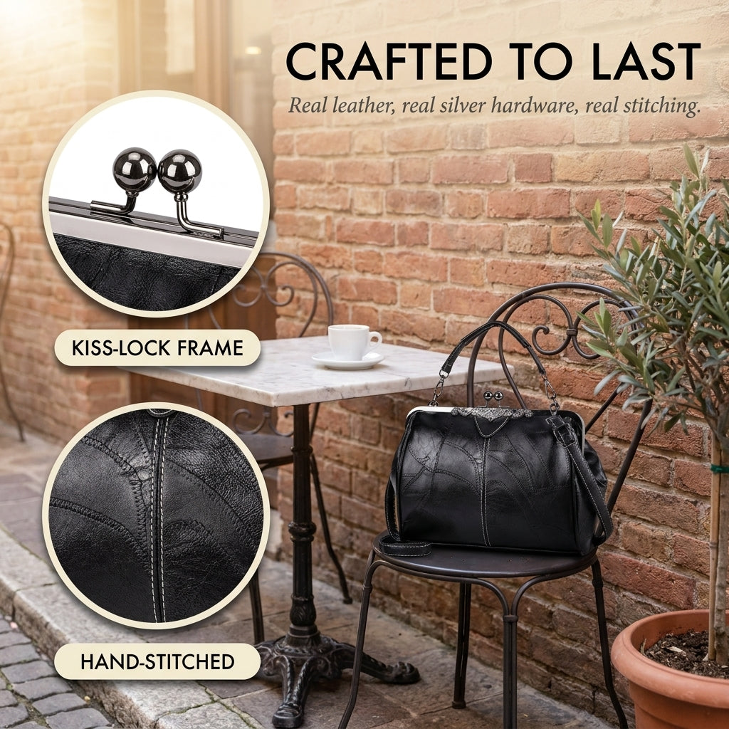 Maisella™ – Vintage Kiss-Lock Leather Crossbody Handbag + 50% OFF