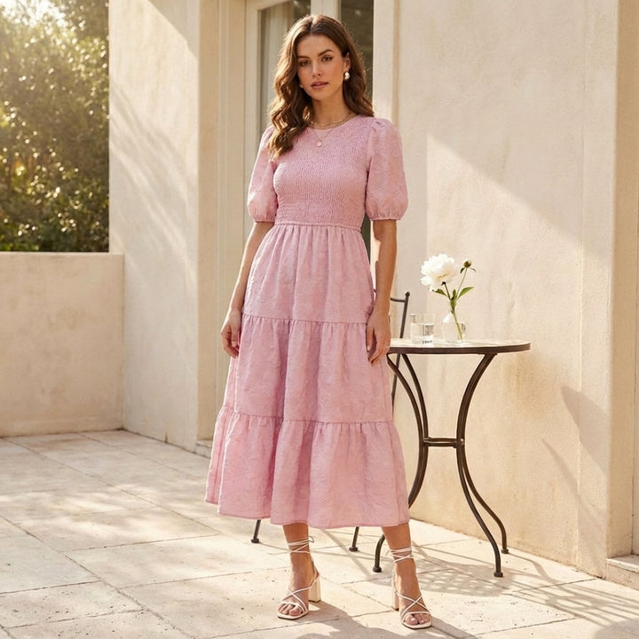 Gossamer™ – Smocked Puff Sleeve Tiered Midi Dress + 50% OFF