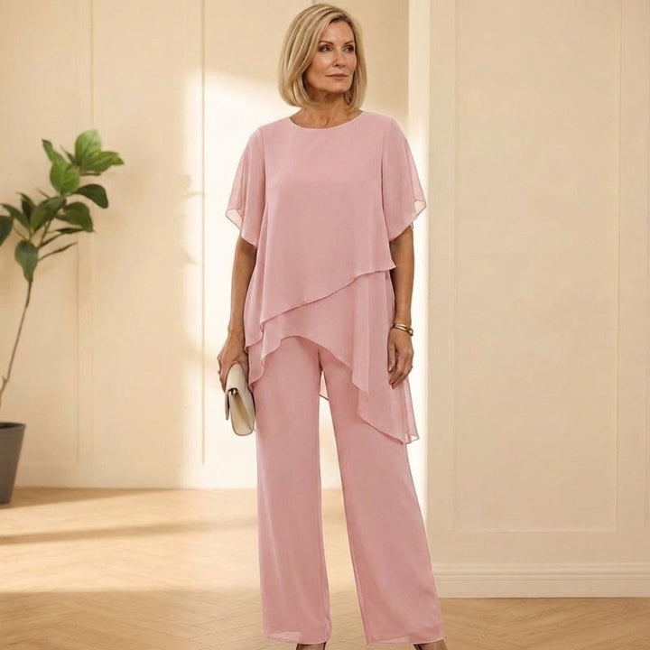 Drapesse™ – Asymmetric Layered Chiffon Top &amp; Wide Leg Pants Set + 50% OFF