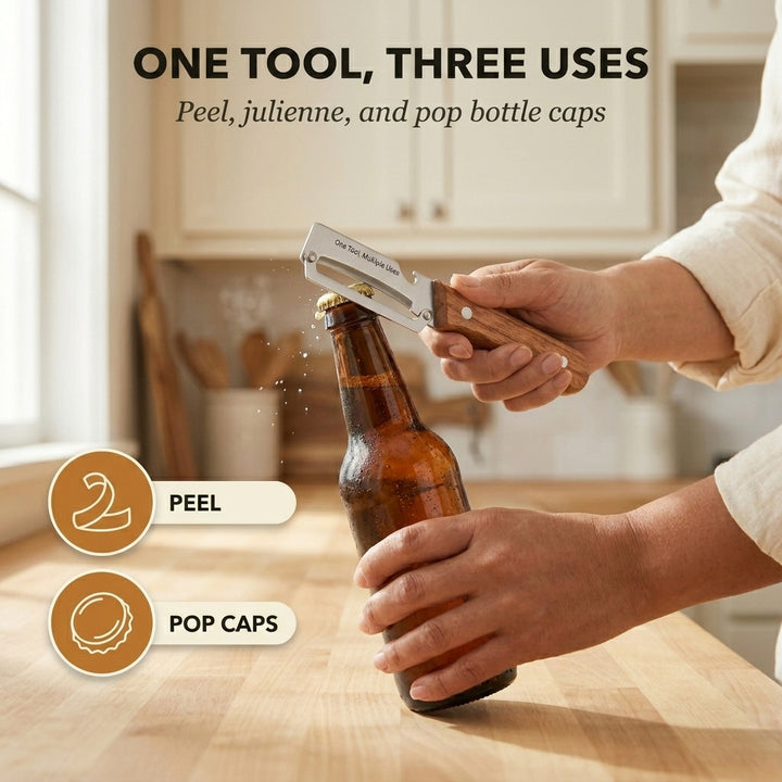 Whetstone™ – Stainless Steel Multi-Use Peeler with Wooden Handle &amp; Built-In Bottle Opener + 50% OFF