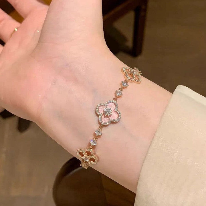 Cherry Blossom Four-Leaf Clover Bracelet – Dainty Diamond-Inspired Charm Jewelry - 50% OFF