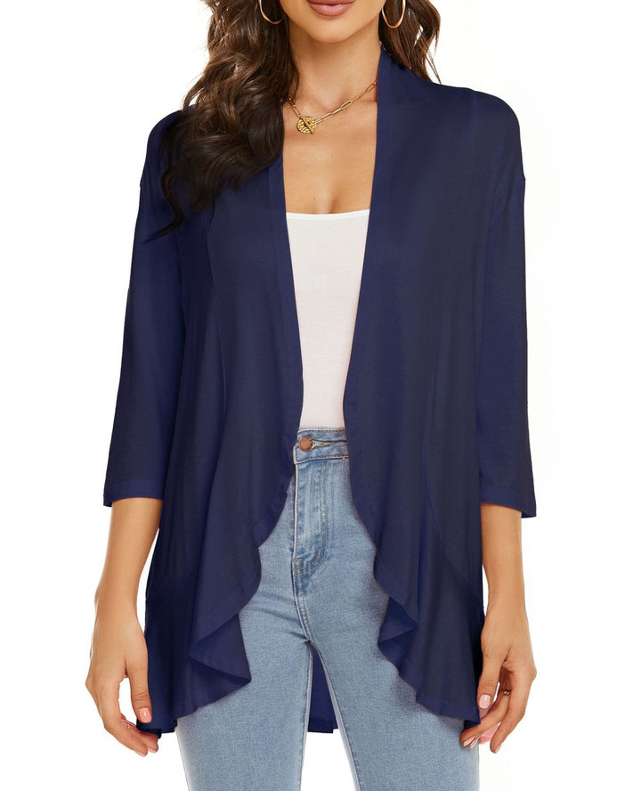 Drapelle™ – Lightweight Draped Open-Front Ruffle Cardigan + 50% OFF