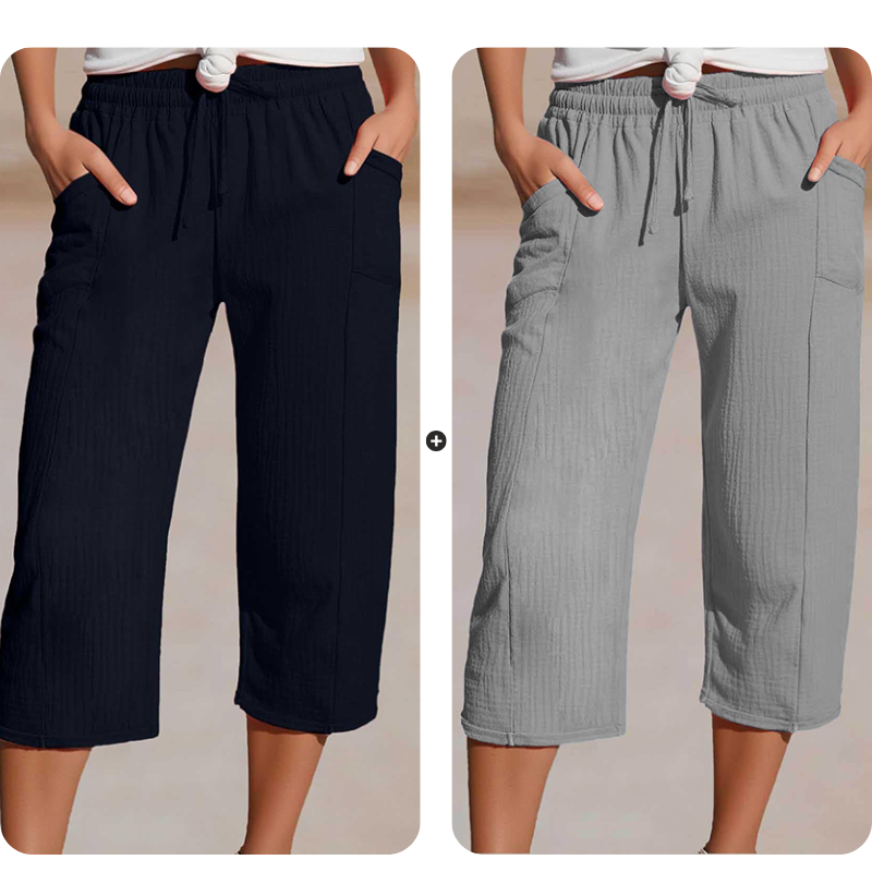 Linara™ – Breathable Wide-Leg Cropped Pants with Adjustable Waist + 50% OFF