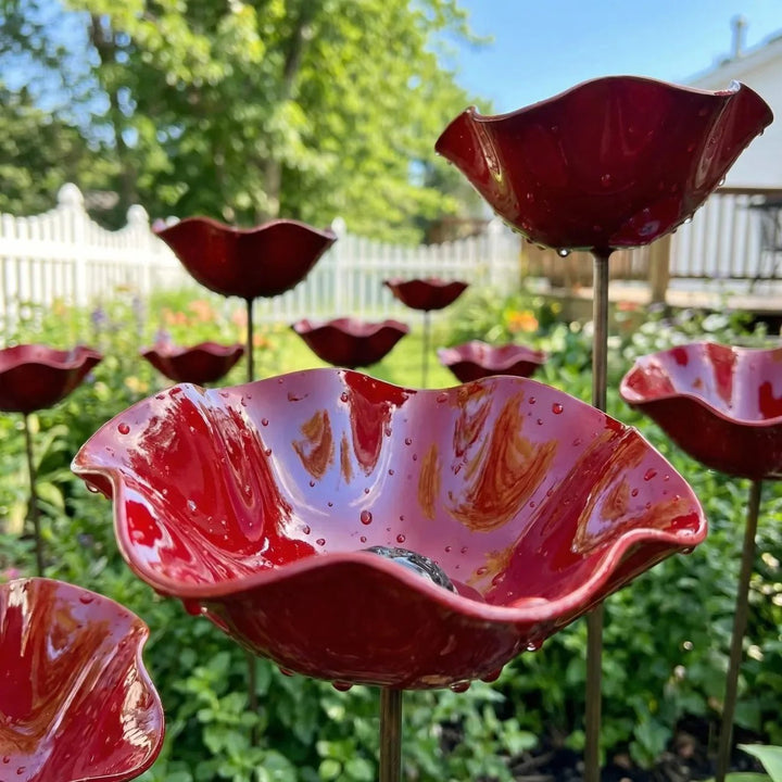 Briarcroft™ – Handcrafted Metal Poppy Garden Stake with Bird Bath Bowl + 50% OFF