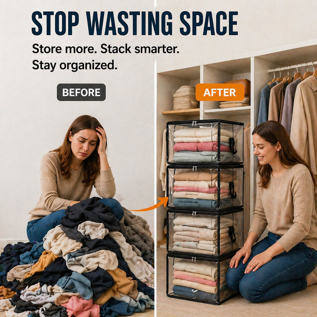 ClearNest™ – Heavy-Duty Clear Stackable Storage Bag for Clothes &amp; Moving + 50% OFF