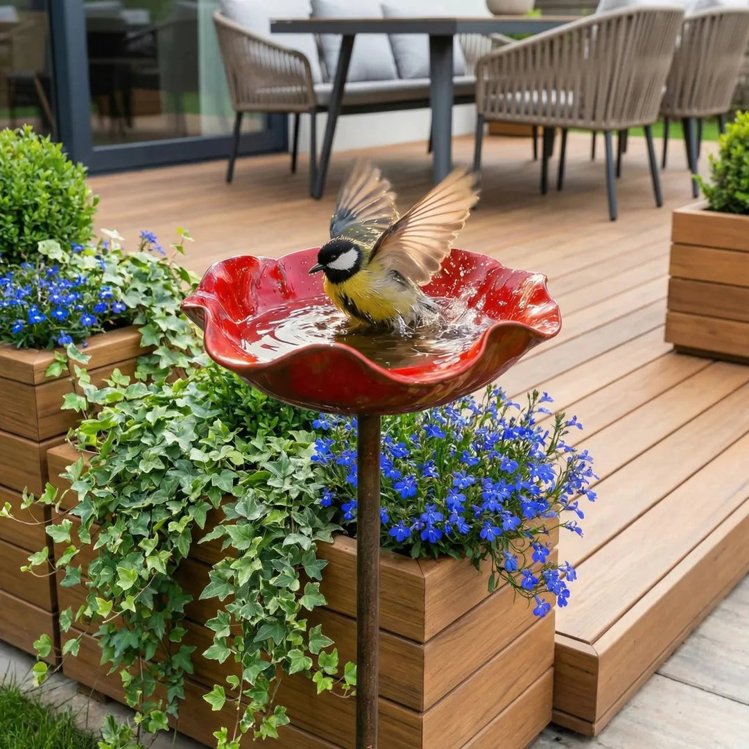 Briarcroft™ – Handcrafted Metal Poppy Garden Stake with Bird Bath Bowl + 50% OFF