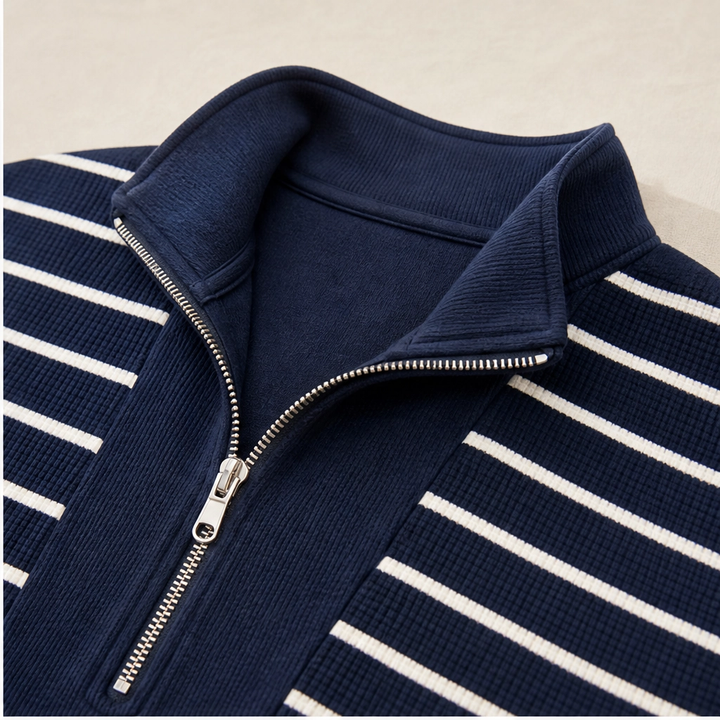Belmare™ – Ribbed Knit Half-Zip Striped Cap-Sleeve Mini Dress with Pockets + 50% OFF