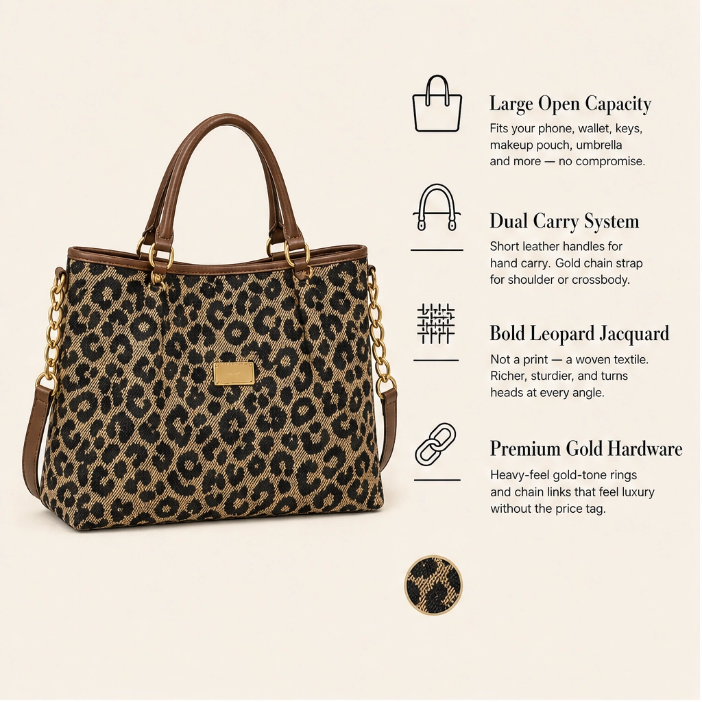 Fauvelle™ – Roomy Leopard-Print Tote Bag with Chain &amp; Leather Straps + 50% OFF