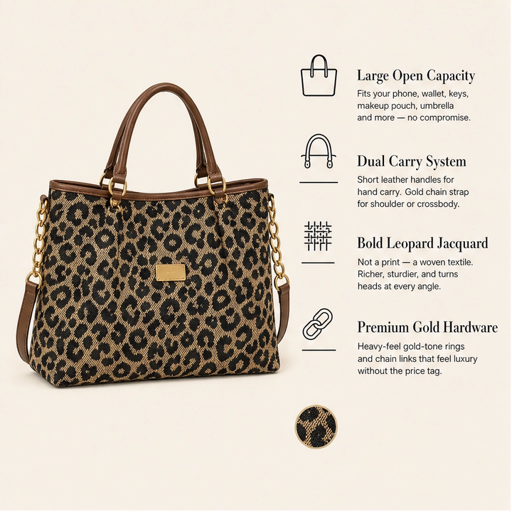 Fauvelle™ – Roomy Leopard-Print Tote Bag with Chain &amp; Leather Straps + 50% OFF