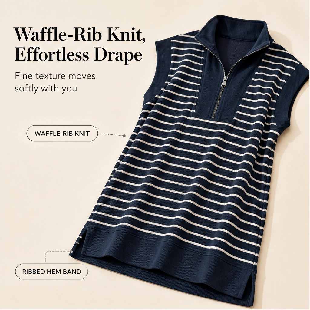 Belmare™ – Ribbed Knit Half-Zip Striped Cap-Sleeve Mini Dress with Pockets + 50% OFF