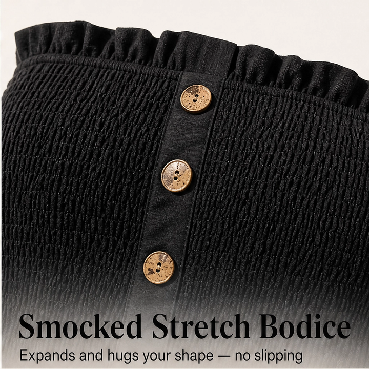 Soléa – Smocked Strapless Wide-Leg Romper with Tie Waist + 50% OFF