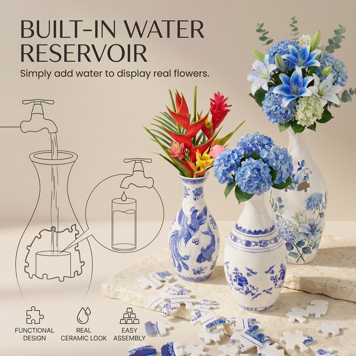 Petalcraft™ – DIY 3D Puzzle Vase with Built-In Water Reservoir for Real Flowers + 50% OFF