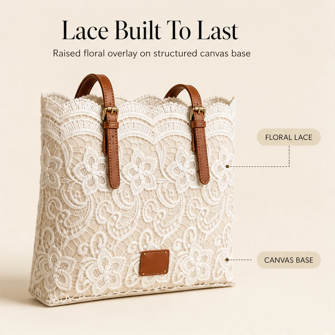 Lacewell™ – Vintage Lace Tote Bag with Leather Straps &amp; Magnetic Snap + 50% OFF