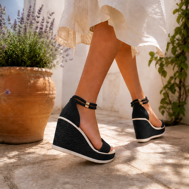 Solamatte™ – Woven Platform Wedge Sandals with Secure Double Ankle Straps + 50% OFF