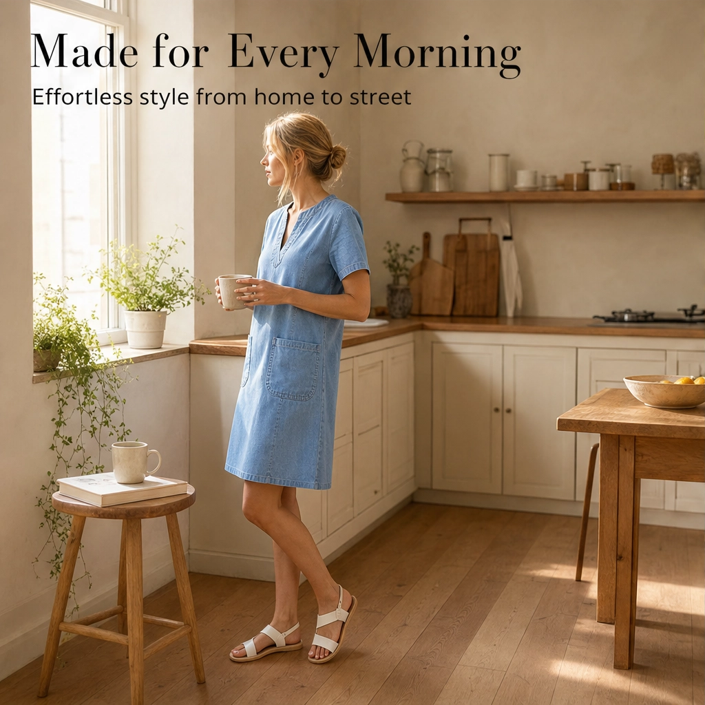 Linwell™ – Softened Denim V-Neck Dress with Flutter Sleeves &amp; Pockets + 50% OFF
