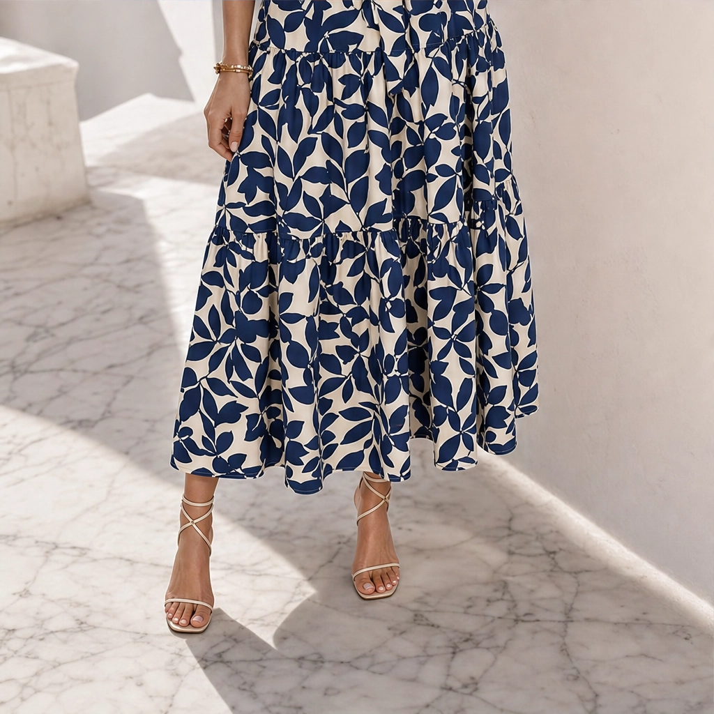 Solenne – Flutter Sleeve Tie-Waist Floral Tiered Midi Dress + 50% OFF