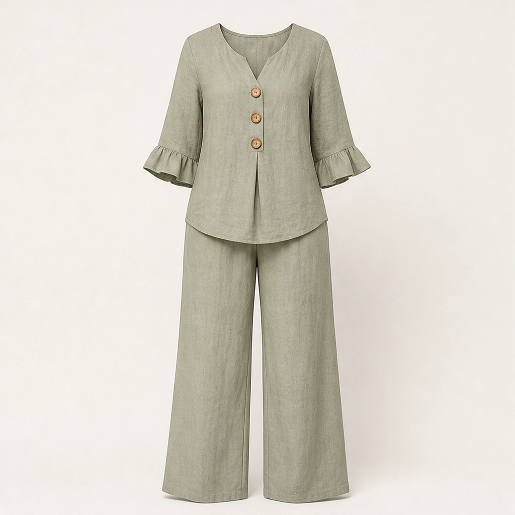 Lirelle™ – Ruffle-Sleeve Top &amp; Wide-Leg Lounge Set + 50% OFF