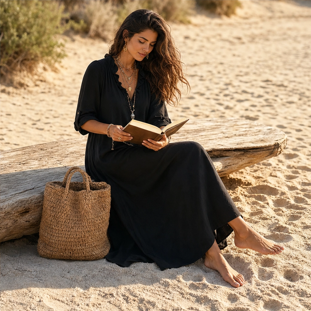Marisol – Ruffle V-Neck A-Line Maxi Dress with Pockets, Lightweight &amp; Flowy + 50% OFF