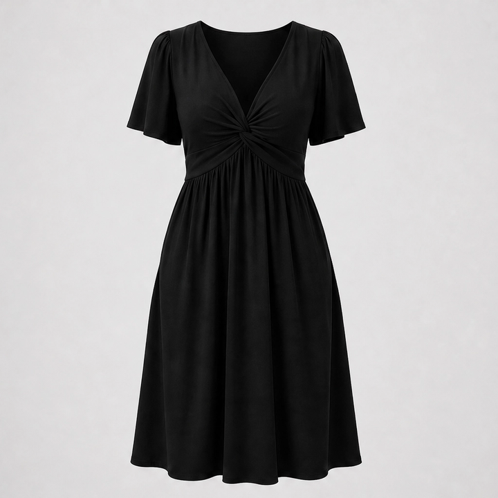 Velora™ – Twist-Front V-Neck Flowy Dress with Hidden Pockets + 50% OFF
