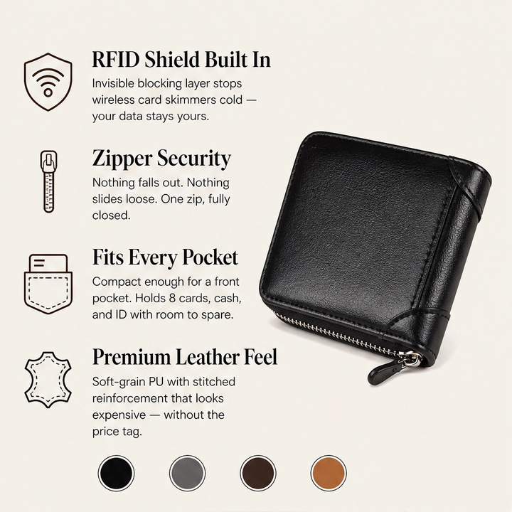 Vaulden – RFID-Blocking Zip-Around Slim Leather Wallet with ID Window + 50% OFF