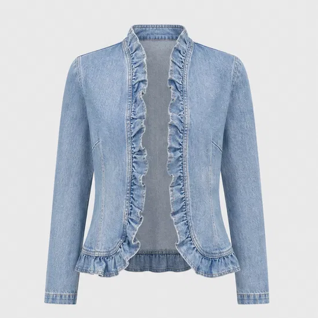 Wisteria™ – Ruffle-Trim Open-Front Lightweight Denim Jacket + 50% OFF