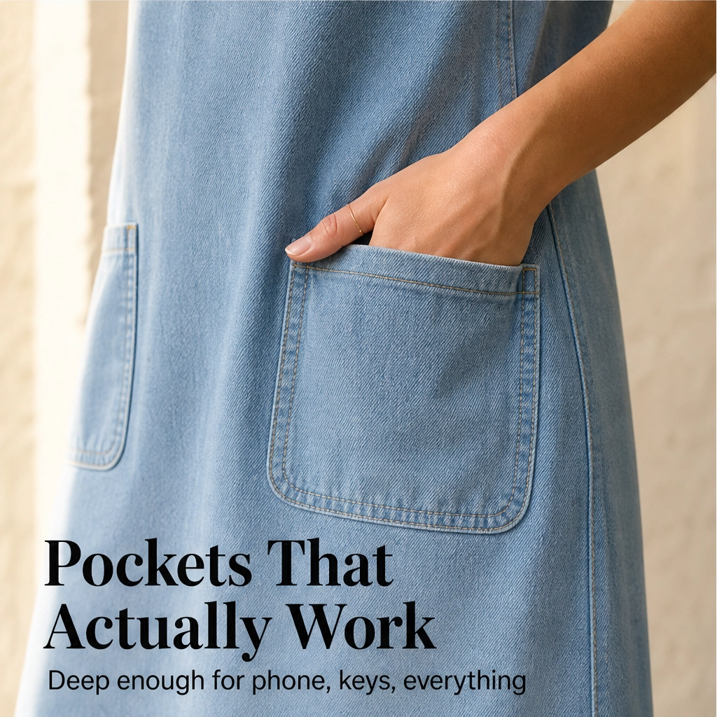 Linwell™ – Softened Denim V-Neck Dress with Flutter Sleeves &amp; Pockets + 50% OFF