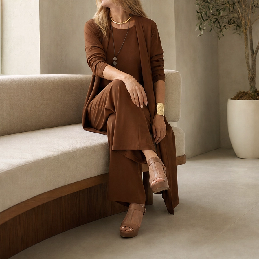 Mantle™ – Flowy 3-Piece Layered Duster Set with Wide-Leg Pants for Women + 50% OFF
