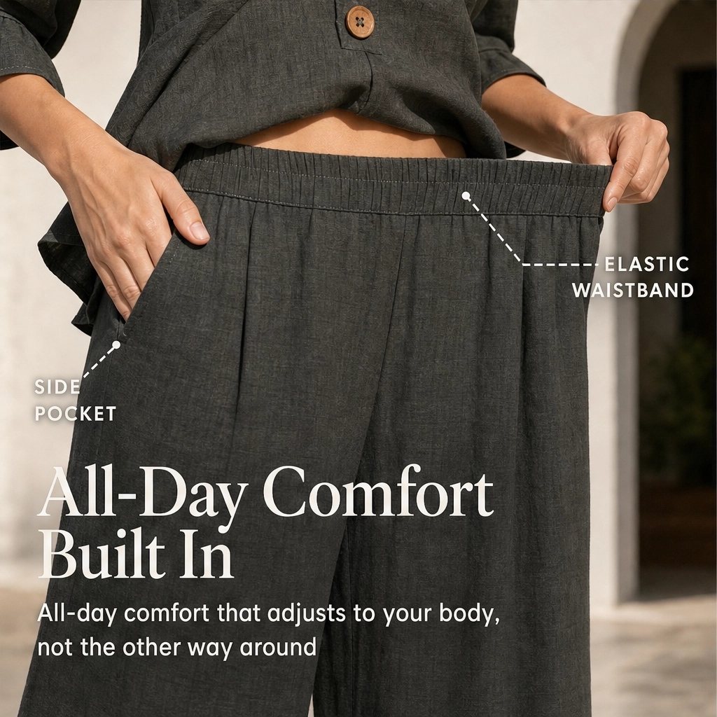 Linvelle – Ruffle-Sleeve Linen-Blend Wide-Leg Lounge Set + 50% OFF