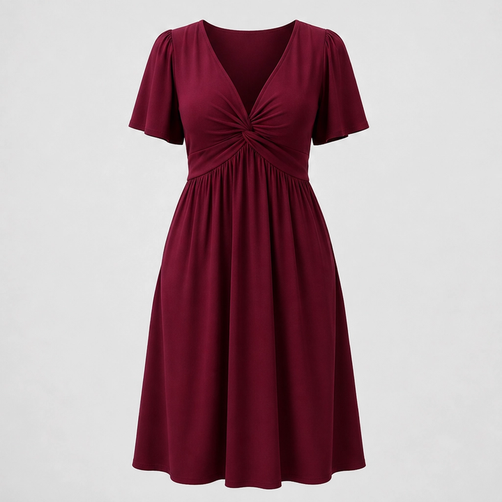 Velora™ – Twist-Front V-Neck Flowy Dress with Hidden Pockets + 50% OFF