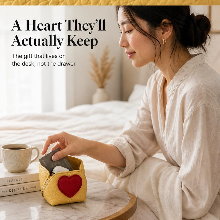 Pebble &amp; Heart – Top-Grain Leather Squeeze-Top Mini Coin Pouch with Heart Detail + 1+1 FREE