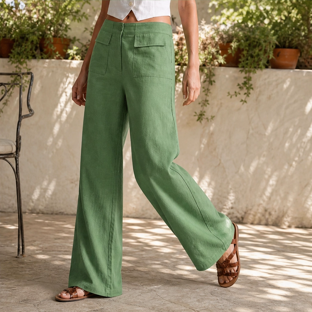 Vela™ – High-Waisted Cotton-Linen Wide-Leg Pants + 50% OFF