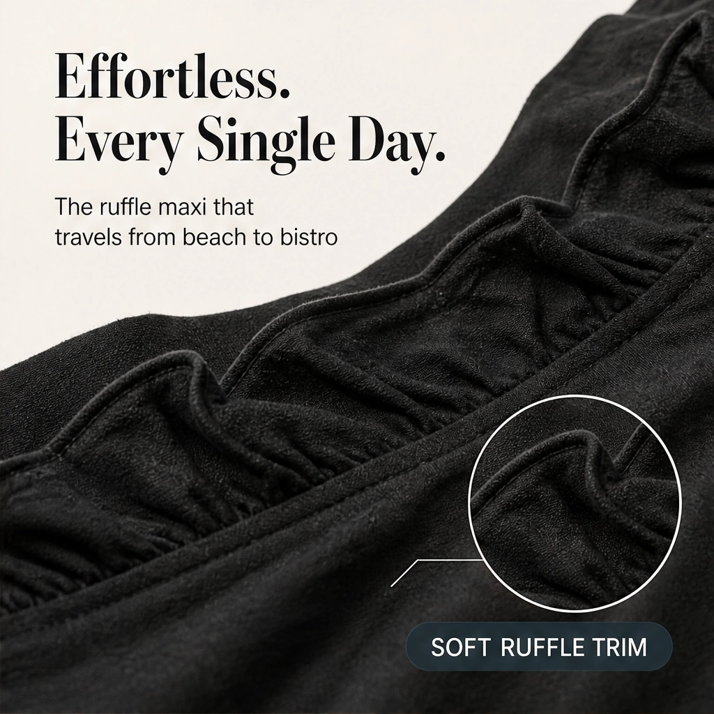 Marisol – Ruffle V-Neck A-Line Maxi Dress with Pockets, Lightweight &amp; Flowy + 50% OFF