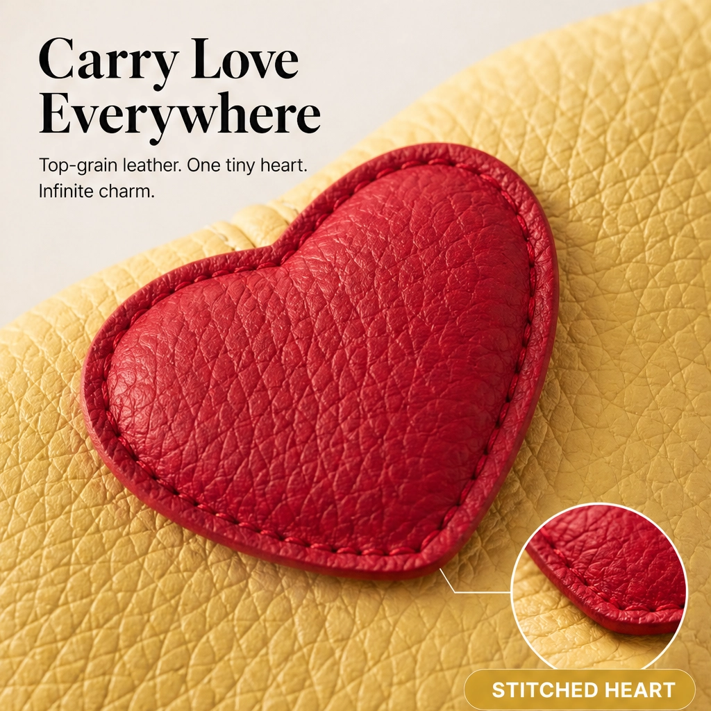 Pebble &amp; Heart – Top-Grain Leather Squeeze-Top Mini Coin Pouch with Heart Detail + 1+1 FREE