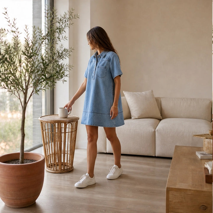 Willowen™ – Flowy Half-Button Denim Shirt Mini Dress with Pockets + 50% OFF