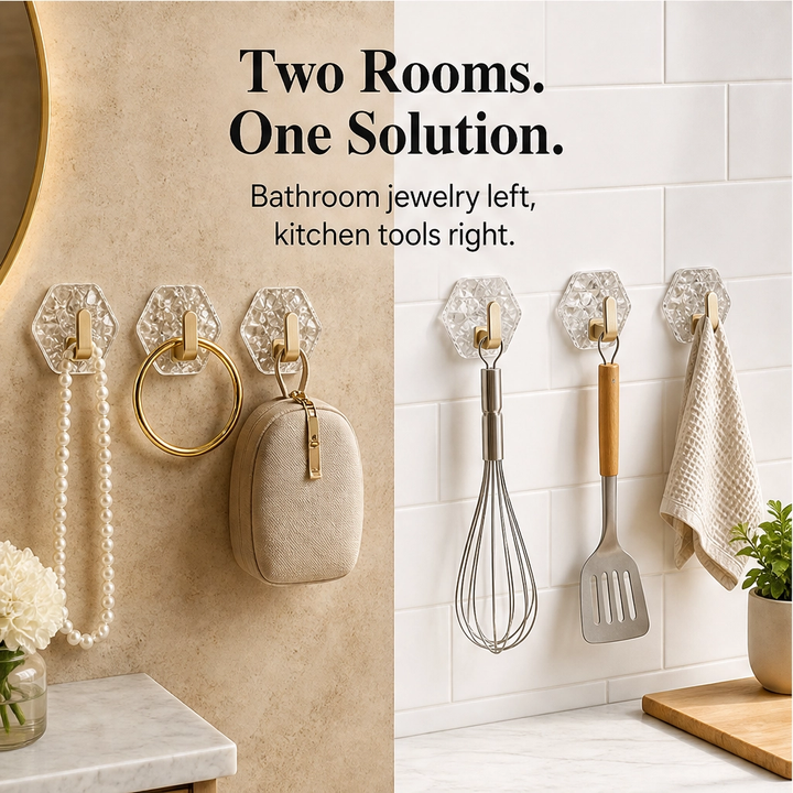 Nooka – Punch-Free Ripple Adhesive Wall Hooks (5-Pack, Holds 3kg, No-Trace) + 50% OFF