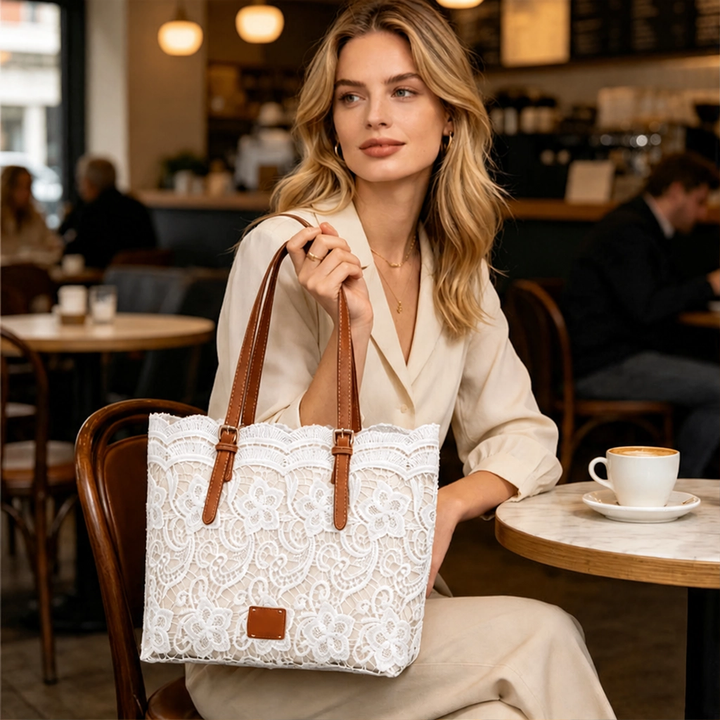 Lacewell™ – Vintage Lace Tote Bag with Leather Straps &amp; Magnetic Snap + 50% OFF