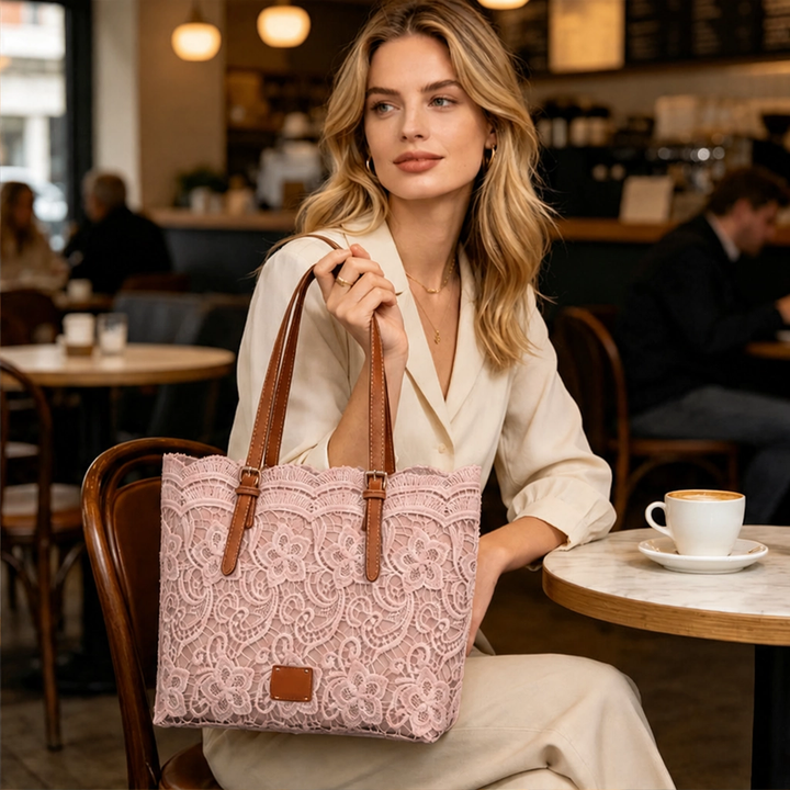 Lacewell™ – Vintage Lace Tote Bag with Leather Straps &amp; Magnetic Snap + 50% OFF