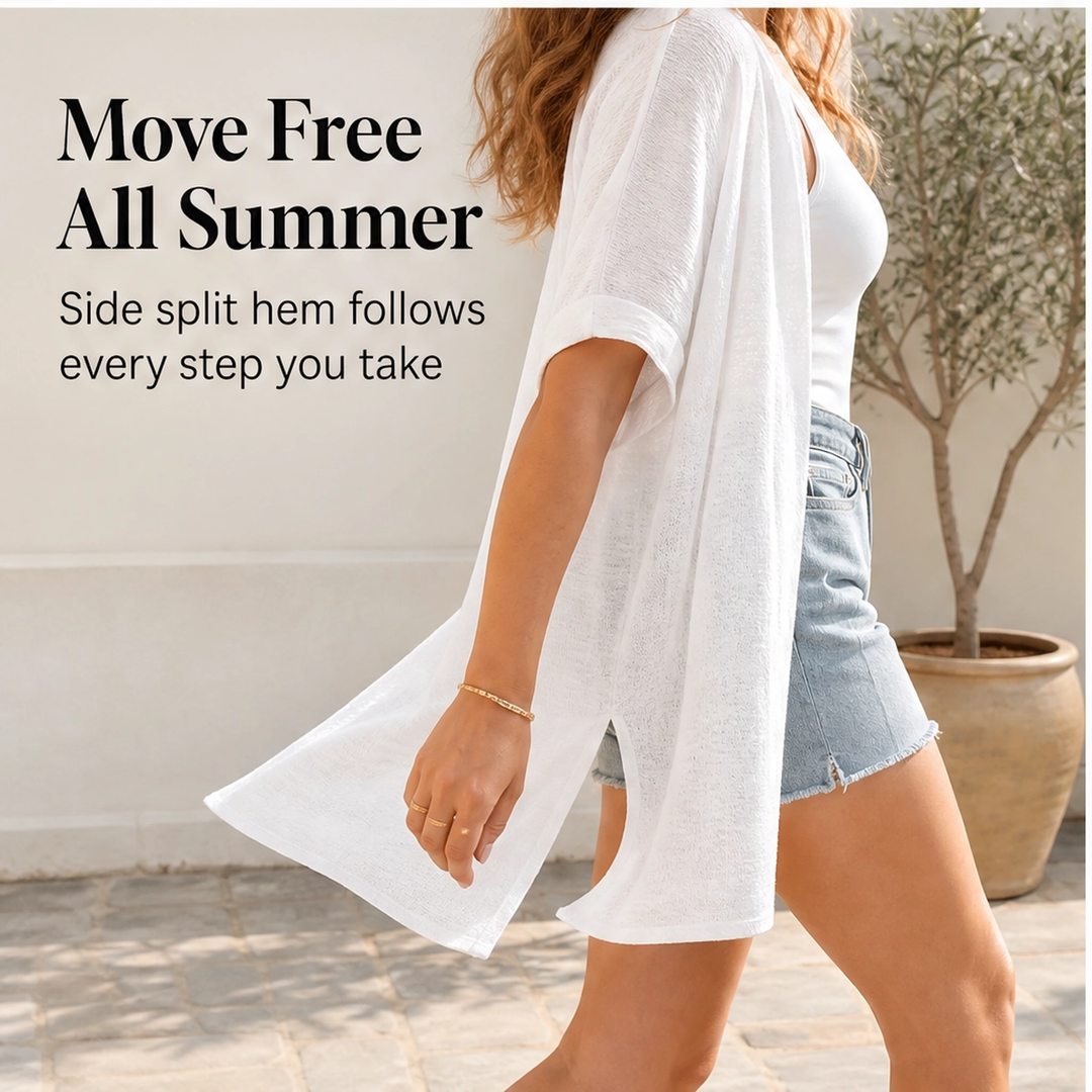 Solène – Lightweight Flowy Open-Front Short-Sleeve Cardigan + 50% OFF