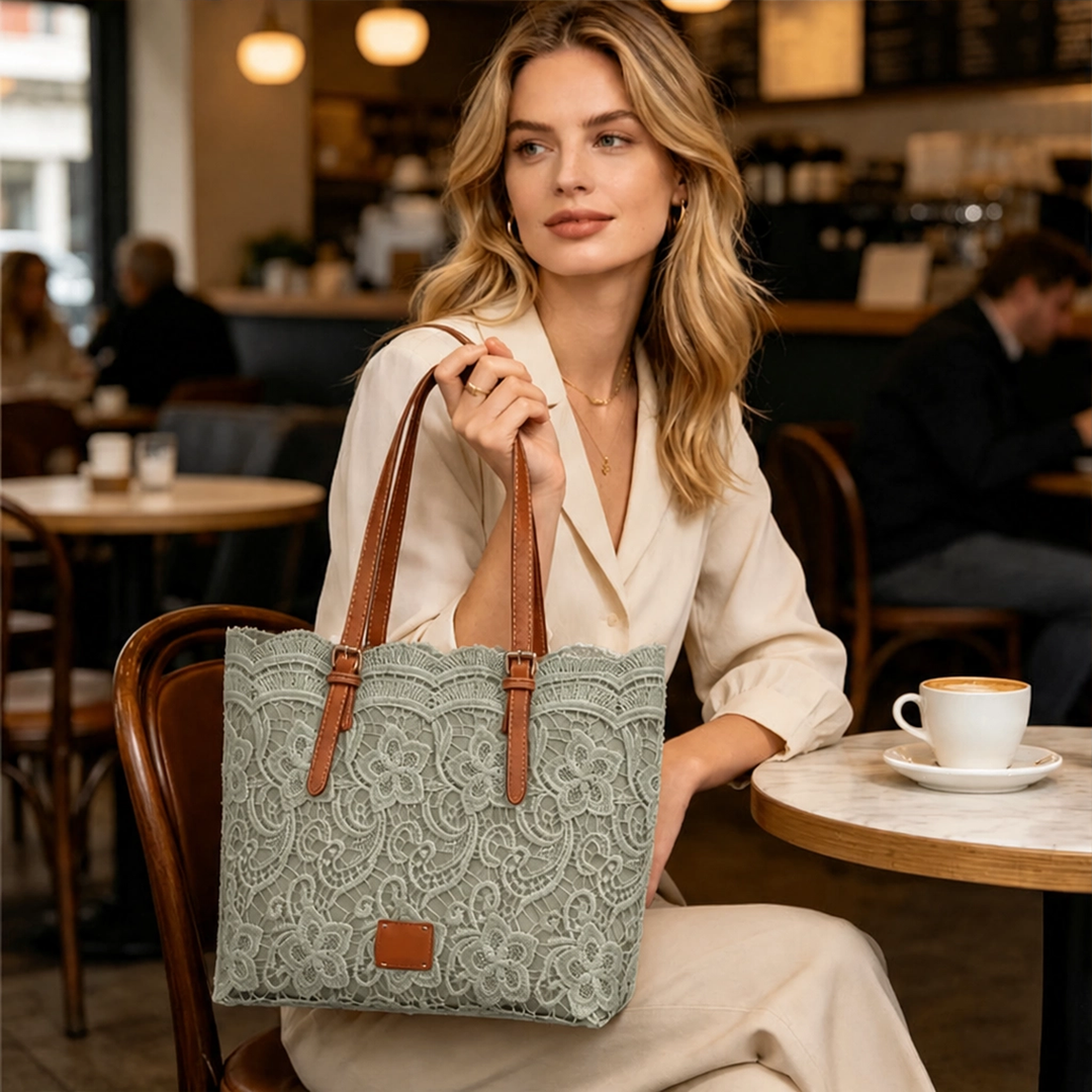 Lacewell™ – Vintage Lace Tote Bag with Leather Straps &amp; Magnetic Snap + 50% OFF