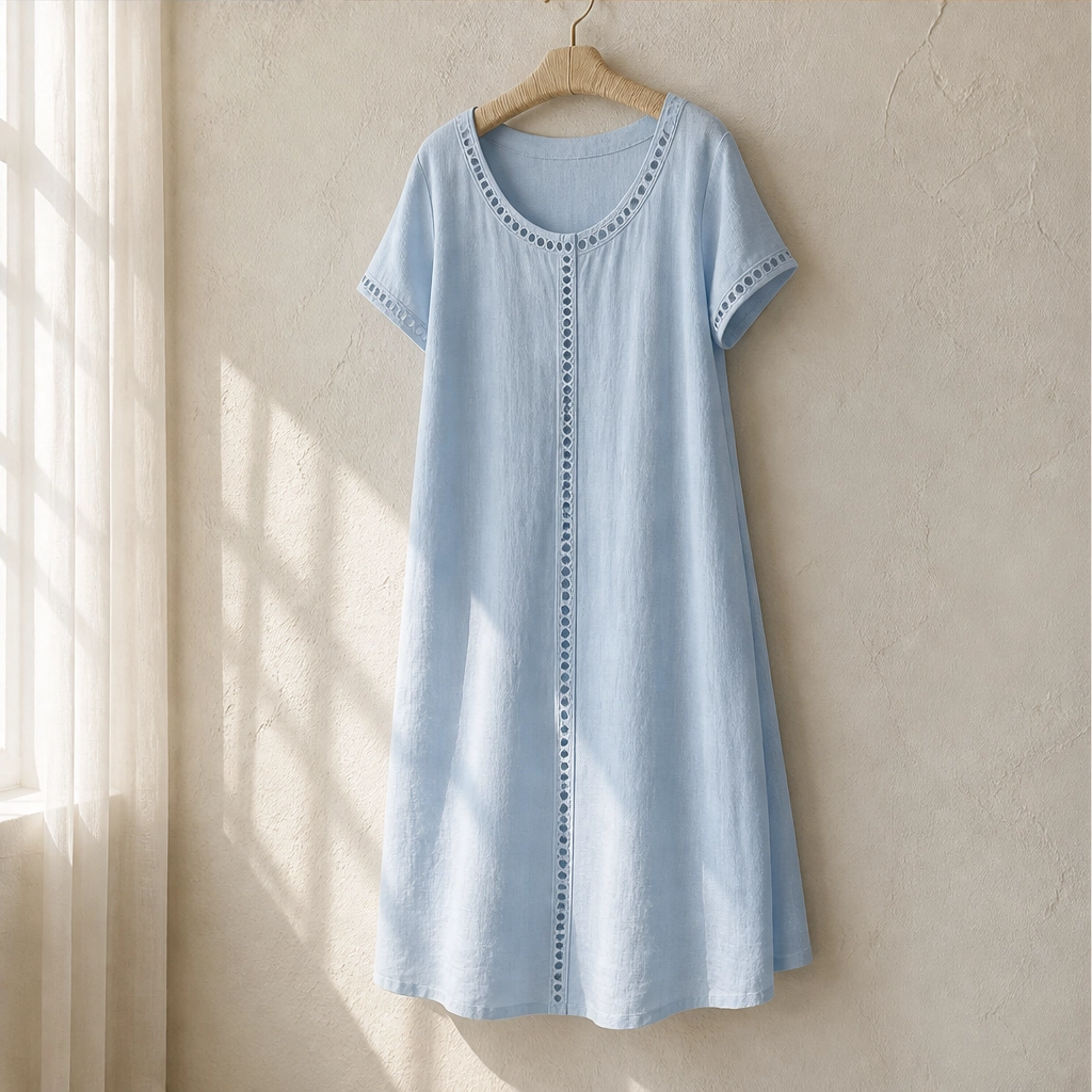 Linaire™ – Breathable Cotton-Linen Openwork Midi Dress + 50% OFF
